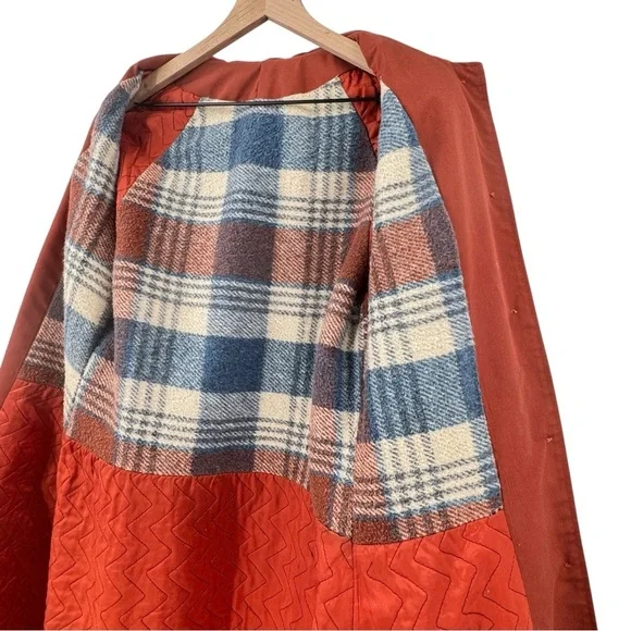 Women's Vintage 1970s Trench Coat Belted Flannel Lined Rust Orange | Size M/L - Picture 7 of 11